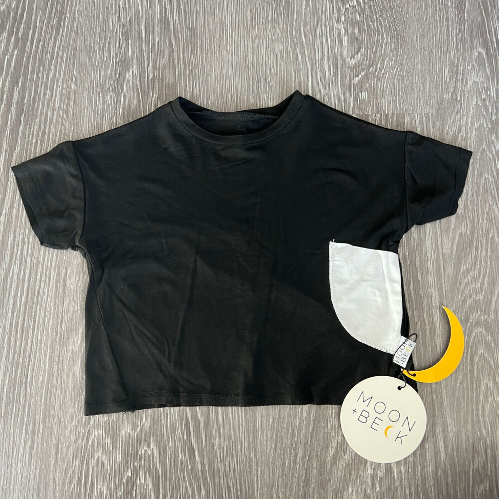Moon + Beck Shirt Kids Babies 3-6 Months Half Moon Pocket Tee Black
